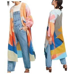 Anthropologie Conditions Apply Boho Eyelet Duster Kimono M/L Multicolor
